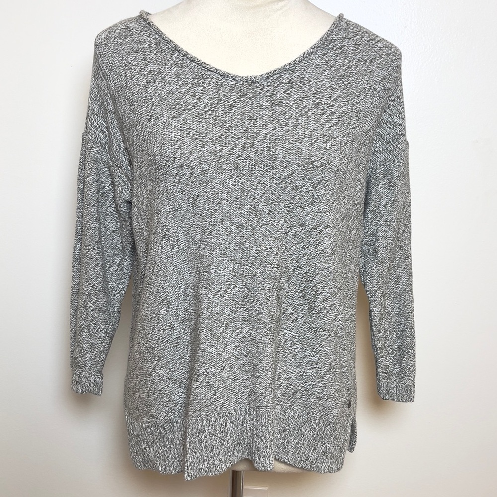 Eddie Bauer Women’s Marled Knit Sweater Gray V-Neck Cotton Pullover Size M